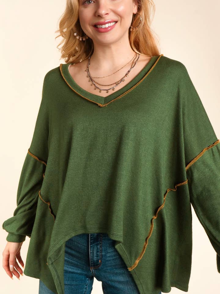 DROP SHOULDER LOOSE FIT SHARK BITE KNIT TOP for wholesale by Promenade