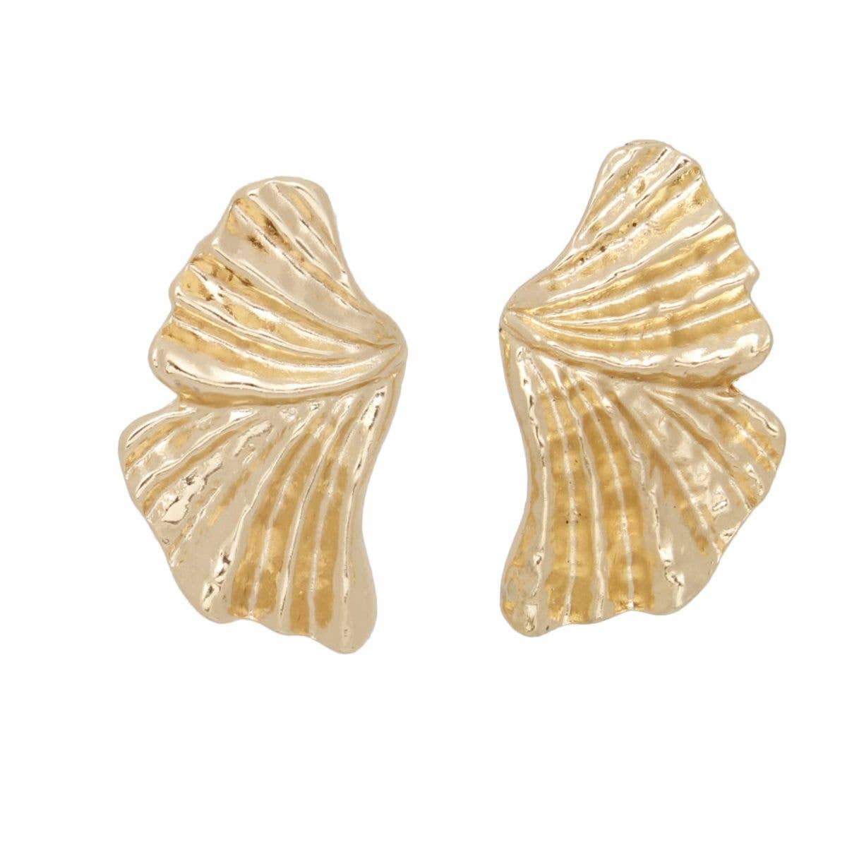 Clip On Gold Fanned Wing Polished Earrings Women for wholesale on Faire1