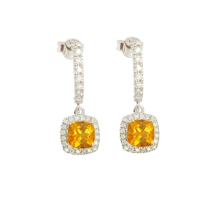 Sterling Silver Natural Citrine Dangle Drop Halo Earrings for wholesale by FCJ Jewelry LLC