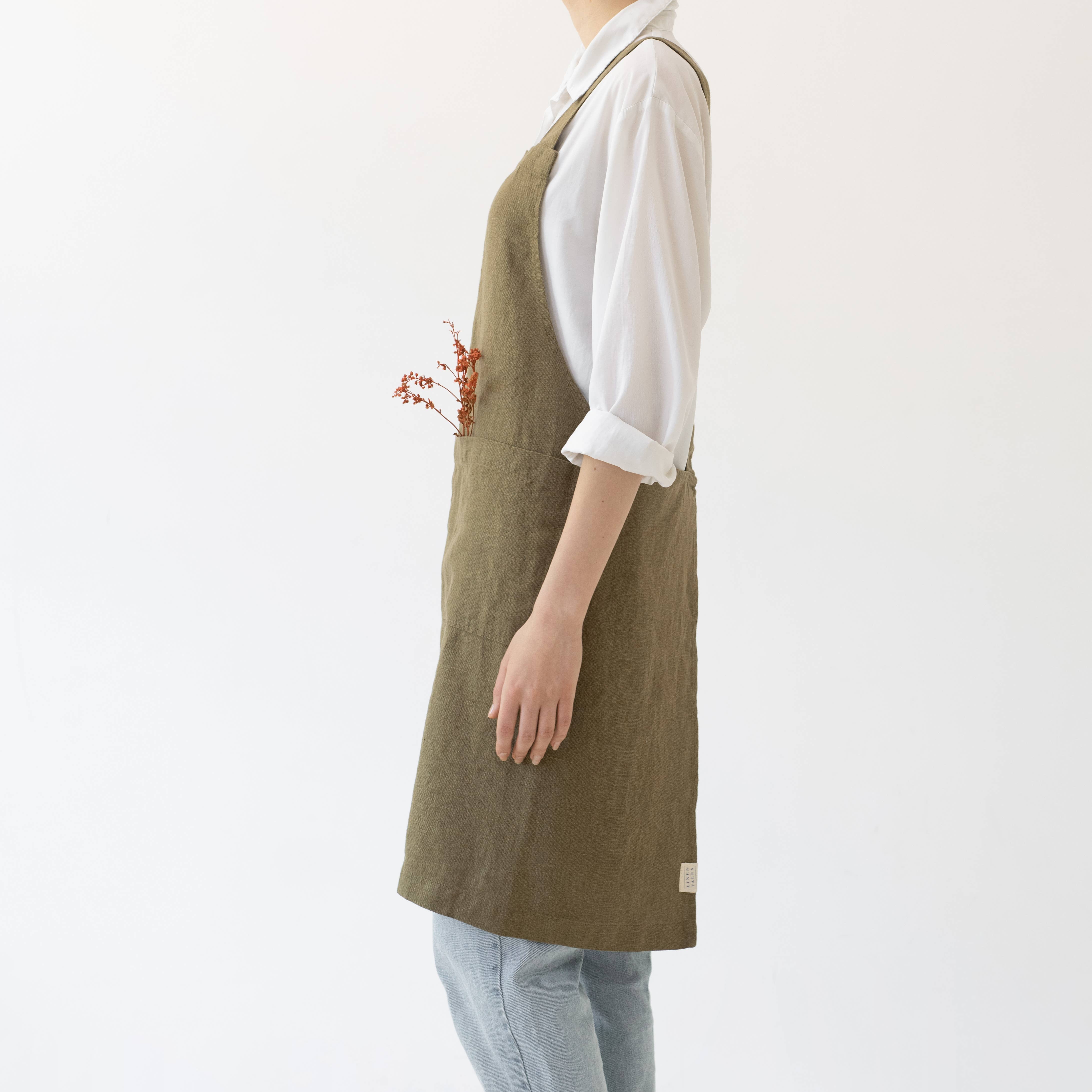 Linen Tales (We cover U.S. import duties) - Wholesale Apron - Martini Olive Linen Japanese Crossback Apron2