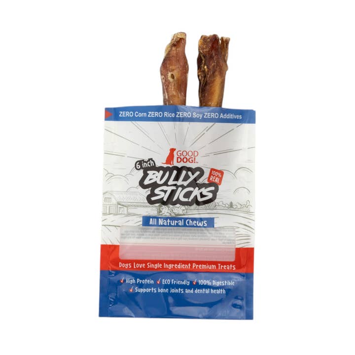 Natural Beef Bully Stick Dog Treats - 6" Jumbo (2-Pack) for wholesale by Jojo Modern Pets