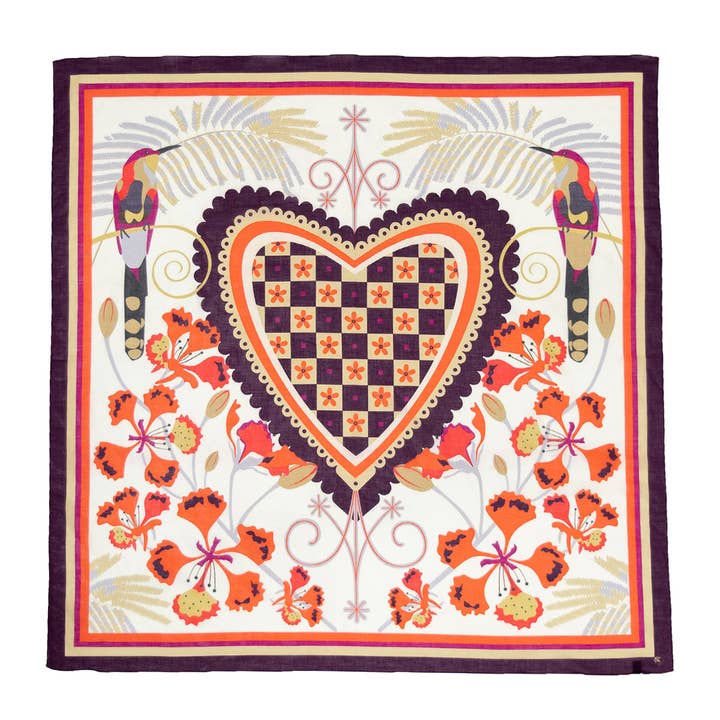 Lussuosa sciarpa quadrata color prugna in voile di cotone italiano | Sciarpe artistiche originali ispirate ad Haiti di una piccola impresa di proprietà femminile | Abaka Melanzana per la vendita all'ingrosso da parte di ZILEM