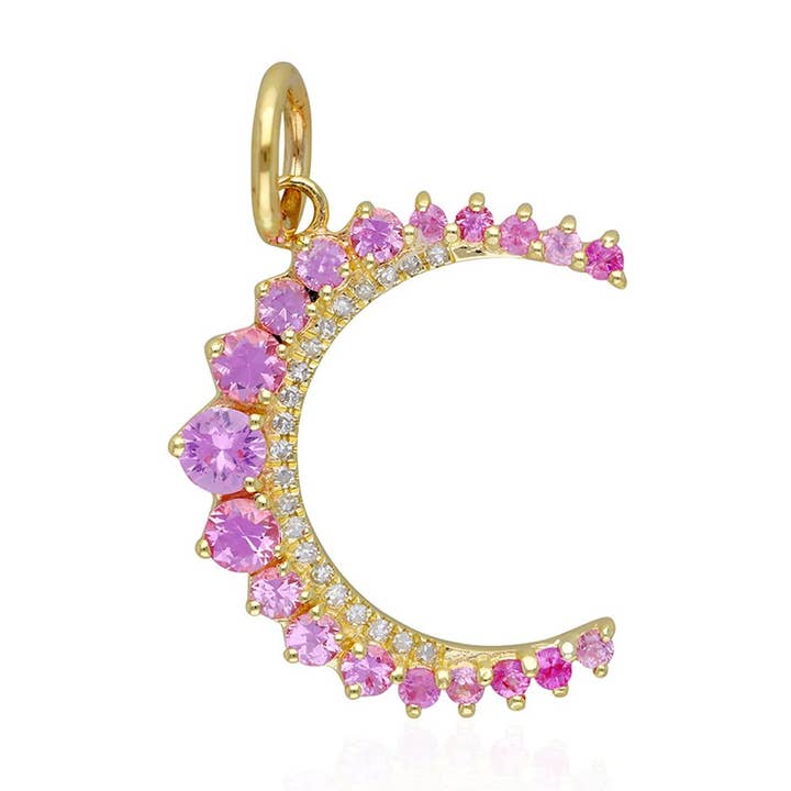 Pendentif lune en or et diamant et saphir rose 19 x 20 mm pour la vente par Jewels of Mewar