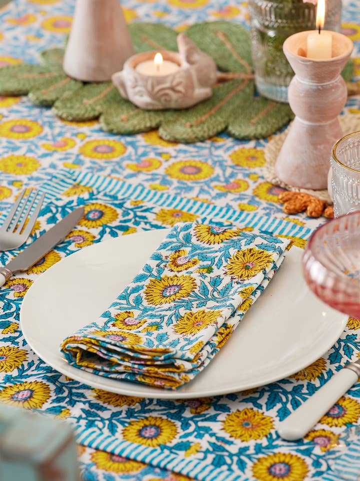 Serviette mit Blockdruck - Sonnenblume für den Großhandel von Namaste