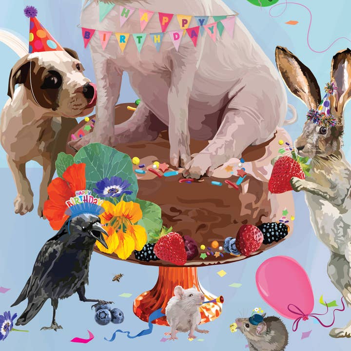 The Red Barn Press - Wholesale Verjaardagskaartje - Verjaardagskaart | Hog the Cake Animal Party2