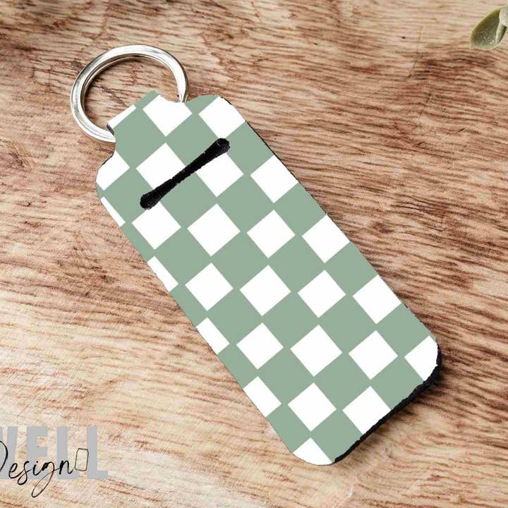 Green Checkered Chapstick Holder Keychain for wholesale by BidwellbyDesign