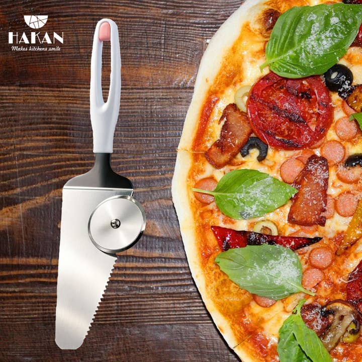 Hakan - Wholesale Pizza wheel - Stainless-Steel Pizza Cutter- Spatula with Non-Slip Handle5