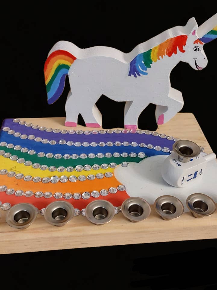Unicorn Menorah Craft Kit for wholesale by Eclectic Judaica