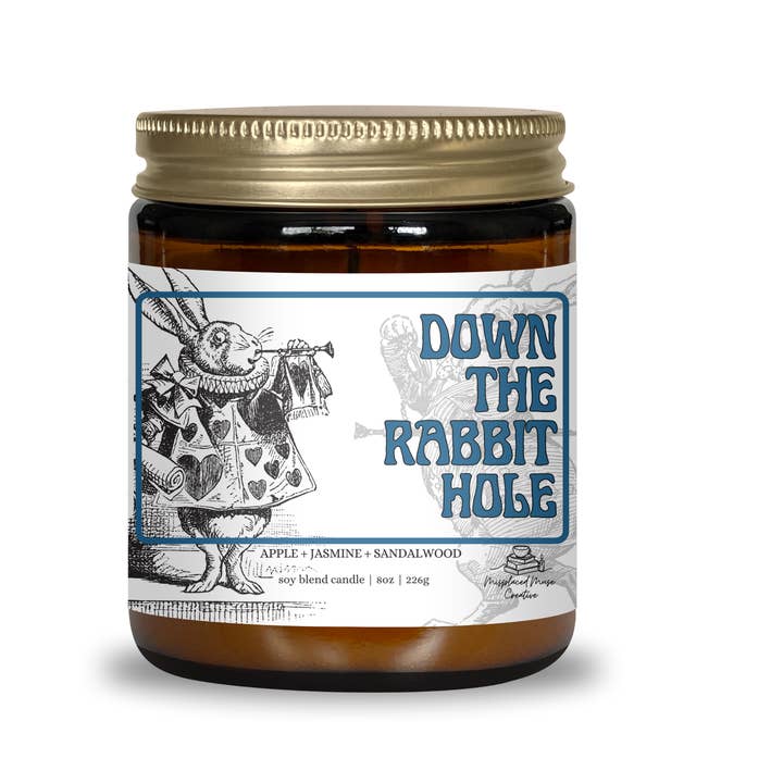Down the Rabbit Hole Soy Candle (Apple/Jasmine/Sandalwood) for wholesale by Misplaced Muse Creative