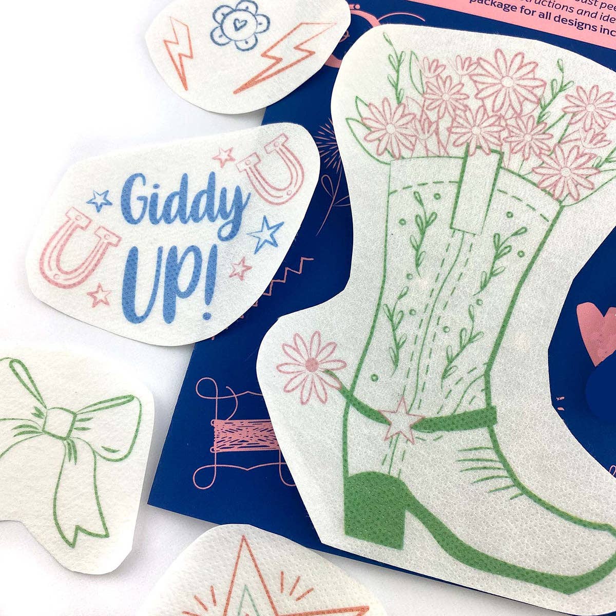 Keller Design Co. - Wholesale DIY Craft Kit - Stick It Stitch It Water Soluble Embroidery Patterns-Disco Cowgirl4