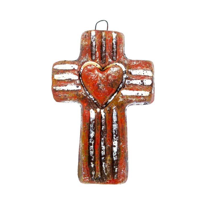 Pottery Cross With Heart - Rustic Finish for wholesale by Sedona Spirit