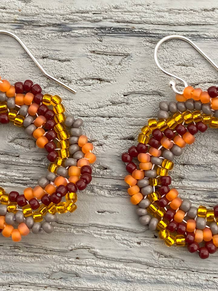 Orange, Brown, Gray and Gold Beaded Circle Earrings for wholesale by DlpDesigned