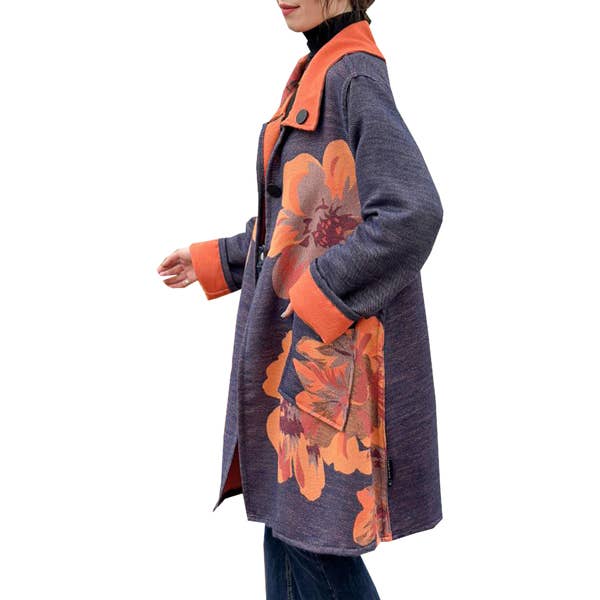 Winding River - Vendita all'ingrosso Cappotto - Donna - Cappotto reversibile arancione/navy con motivo floreale – Flower Collection1