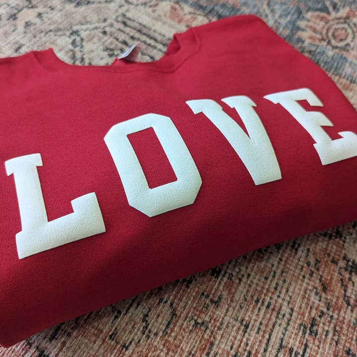 Valentines Day Crewneck Sweatshirt LOVE Sweater Puff Print for wholesale by P E T I T R U E
