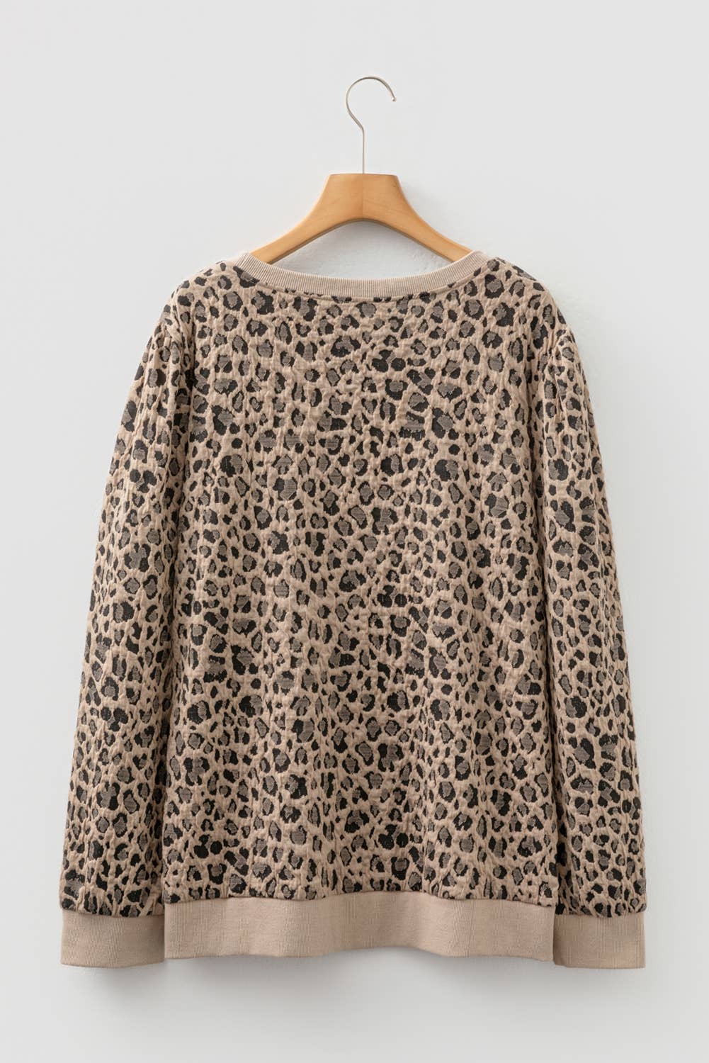 Khaki Plus Size Leopard Textured Long Sleeve Top for wholesale on Faire5