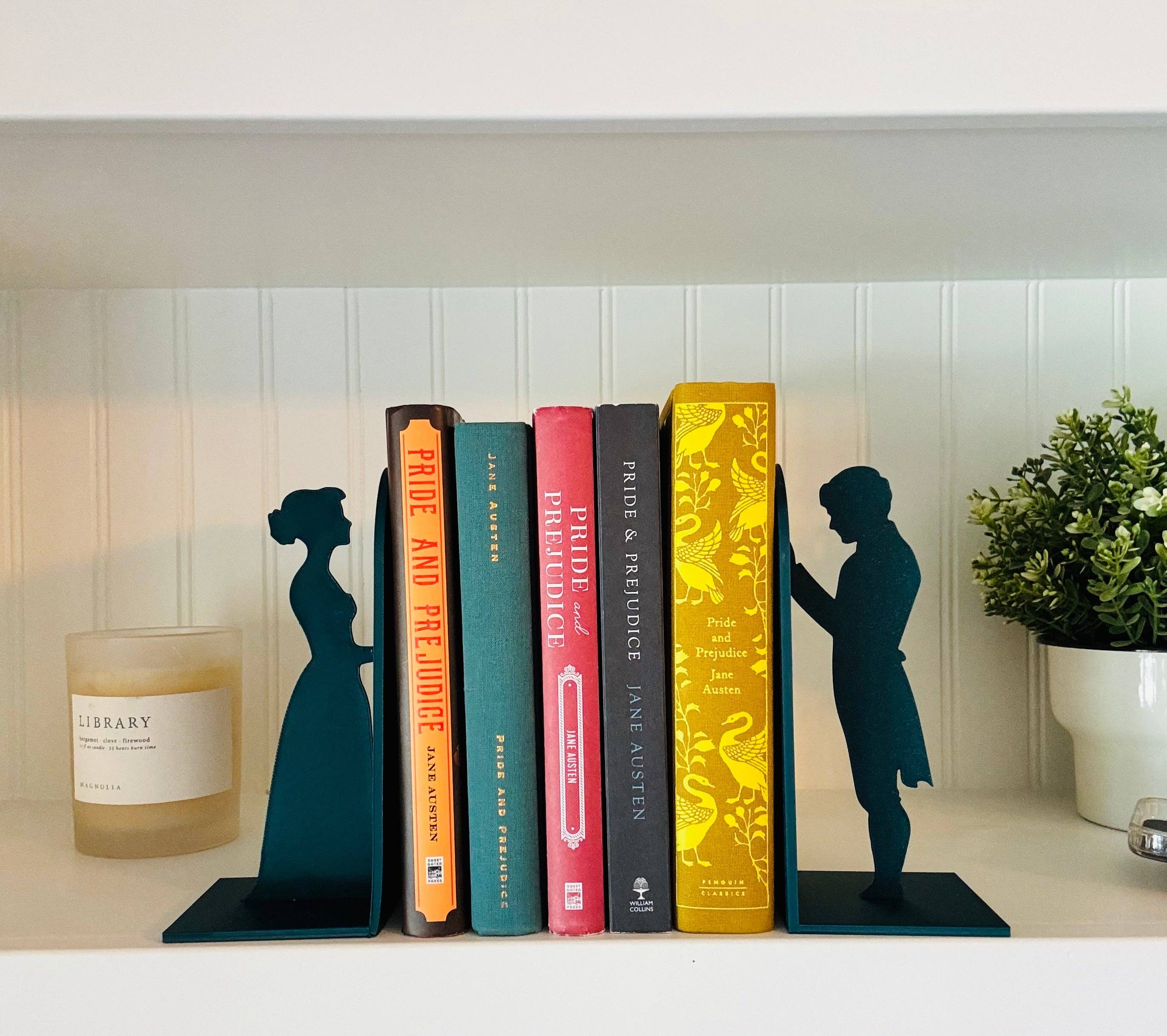 Modern Home Decorations - Wholesale Bookend - Pride and Prejudice Bookends | Literary Decor | Book Lover Gift | Regency Style Bookends | Elizabeth and Darcy Silhouette Bookends |BookNook10