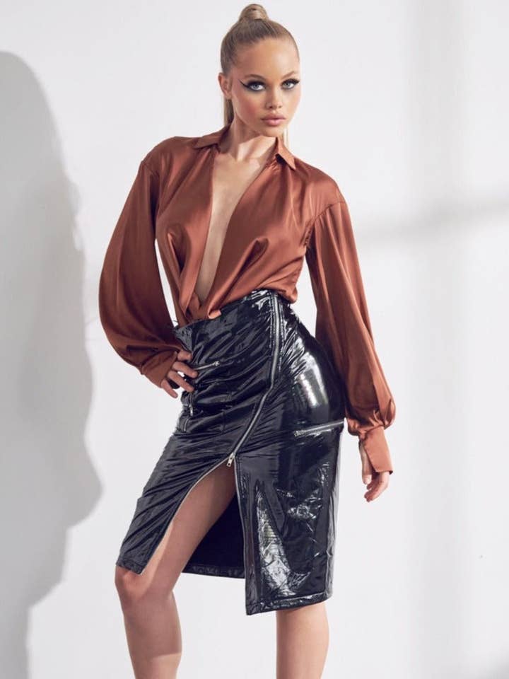 Satin Plunge Bodysuit for wholesale by WFFS