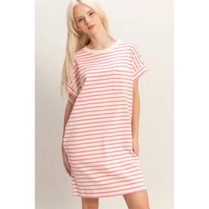 Gestreiftes T-Shirt Minikleid für den Großhandel von Double Zero