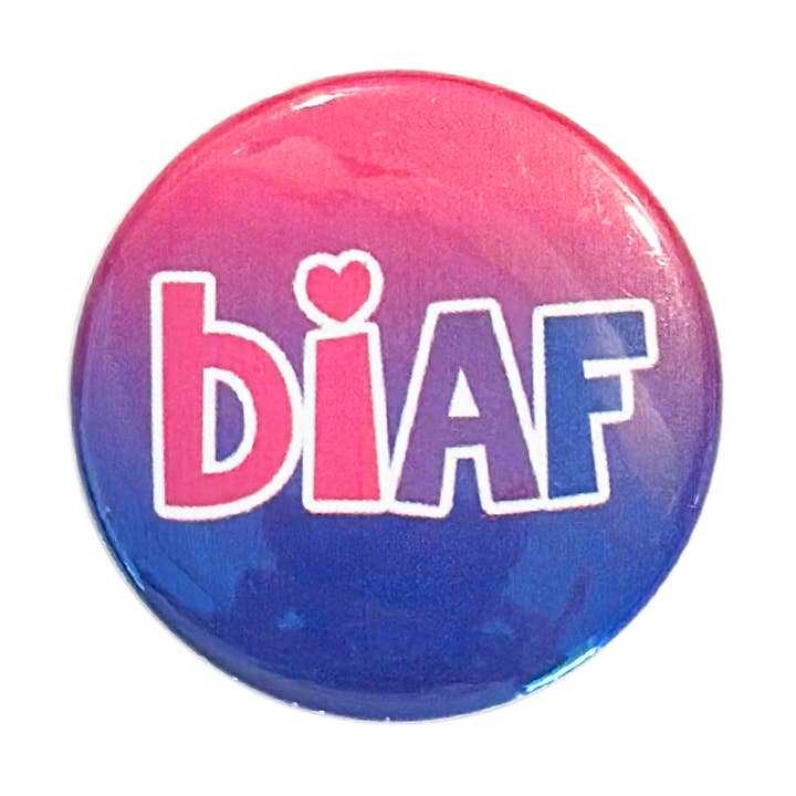 Pride BI AF pin back buttons for wholesale by Desi design and chai