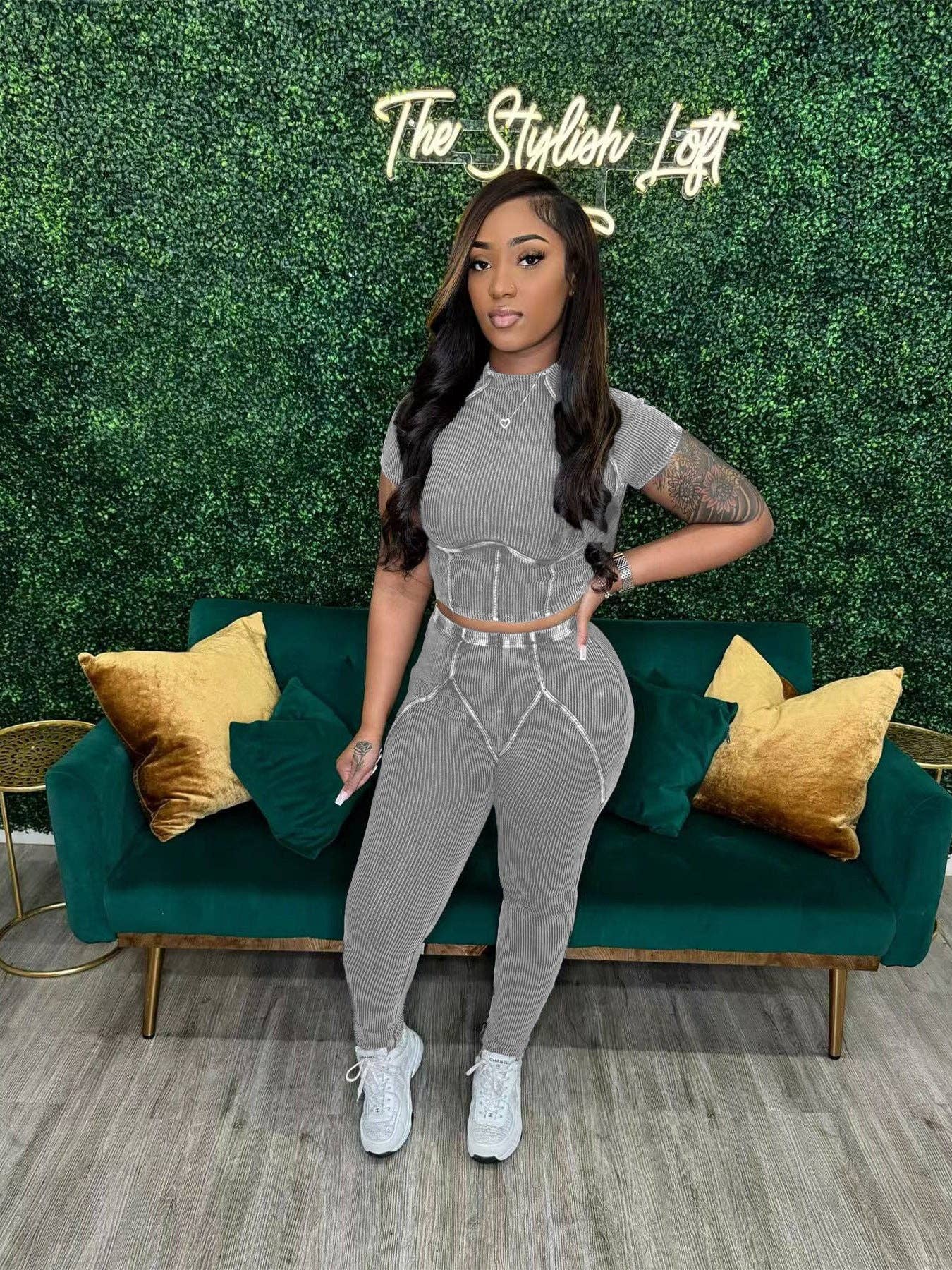 MB Fashion Wholesale - Wholesale Activewear Set - Women's - MB FASHION QUALITY RIBBED FABRIC WASHED 2 PCS SET 4015LY11