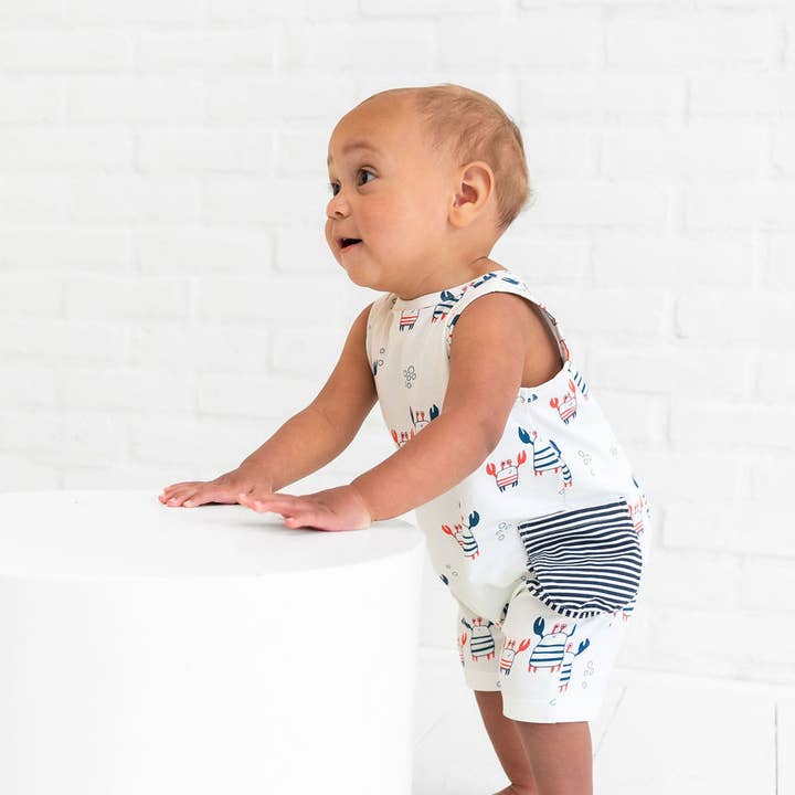 Nautical Crab babyromper met zijzak (biologische jersey) voor wholesale door Viverano Organics