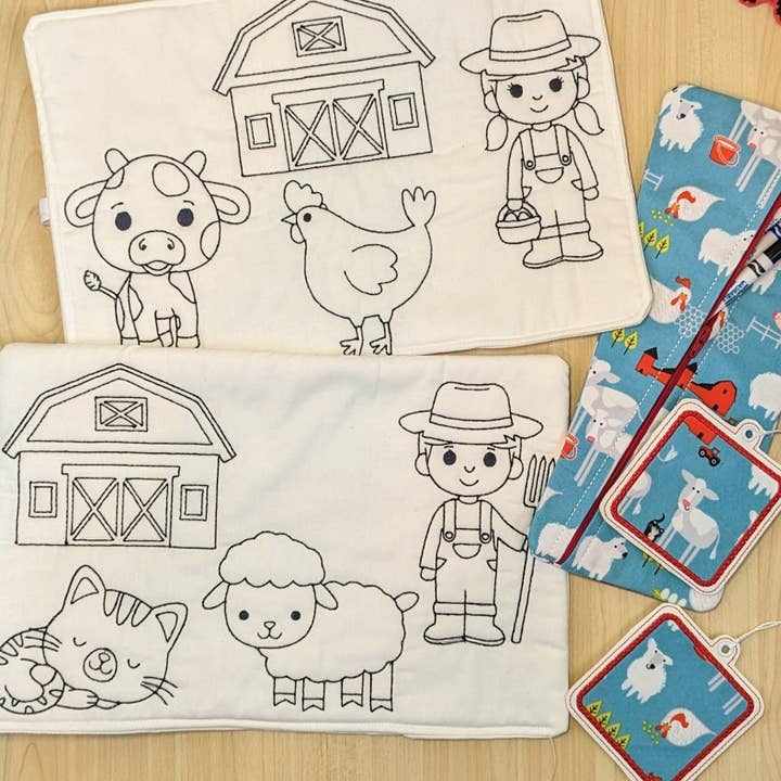 Farmer and Farm Animal Reusable Coloring Mat for wholesale by Leluna Star