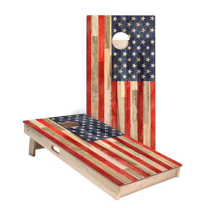 Planked Wood American Flag Star Cornhole Boards for wholesale by American Cornhole Association