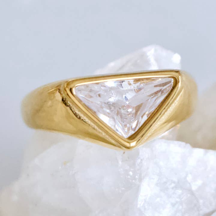 CZ Triangle Ring - Waterproof for wholesale by Mesa Blue