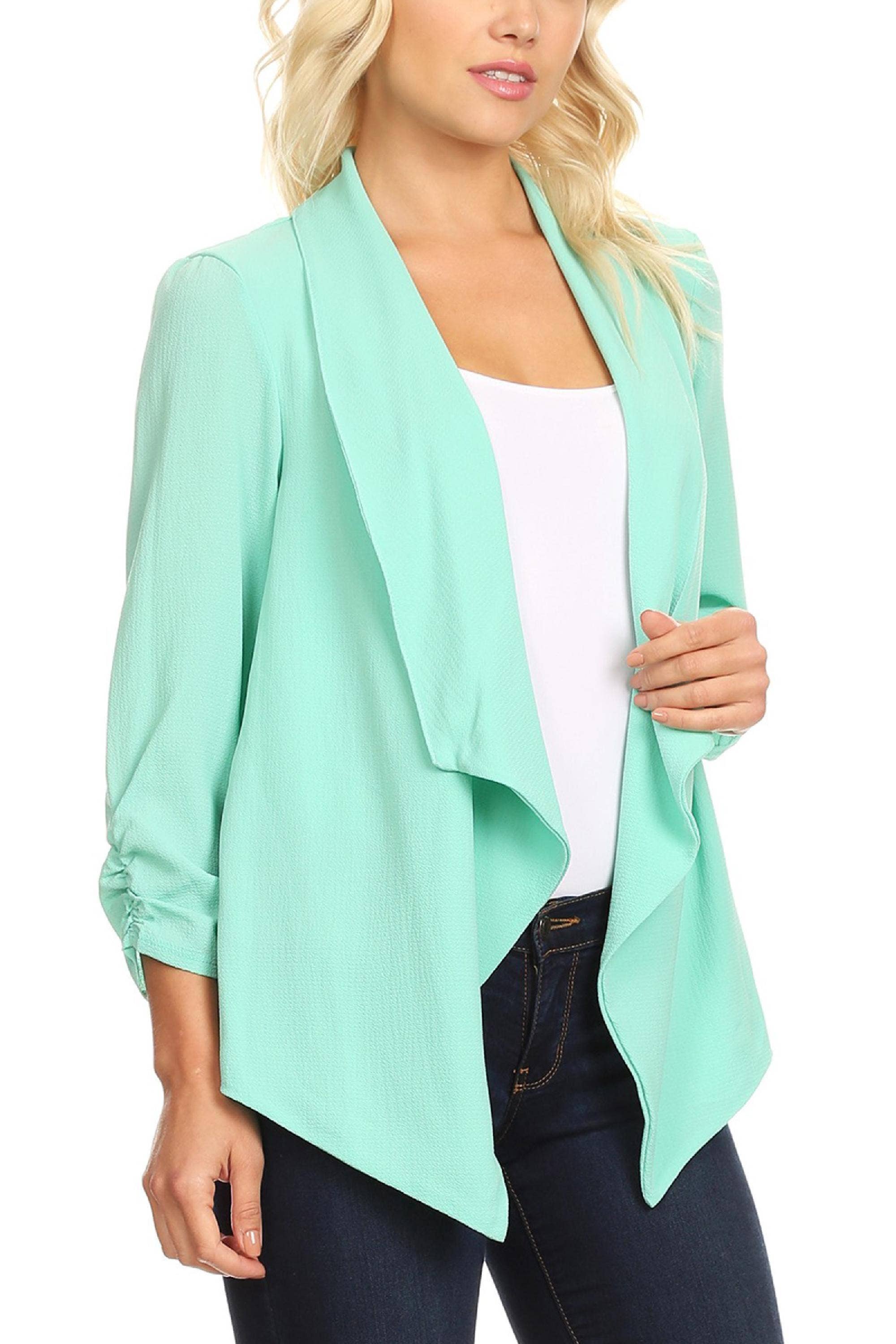 MOA COLLECTION - Wholesale Blazer - Women's - Women's Woven Casual Relaxed Fit Open Front Blazer Jacket28