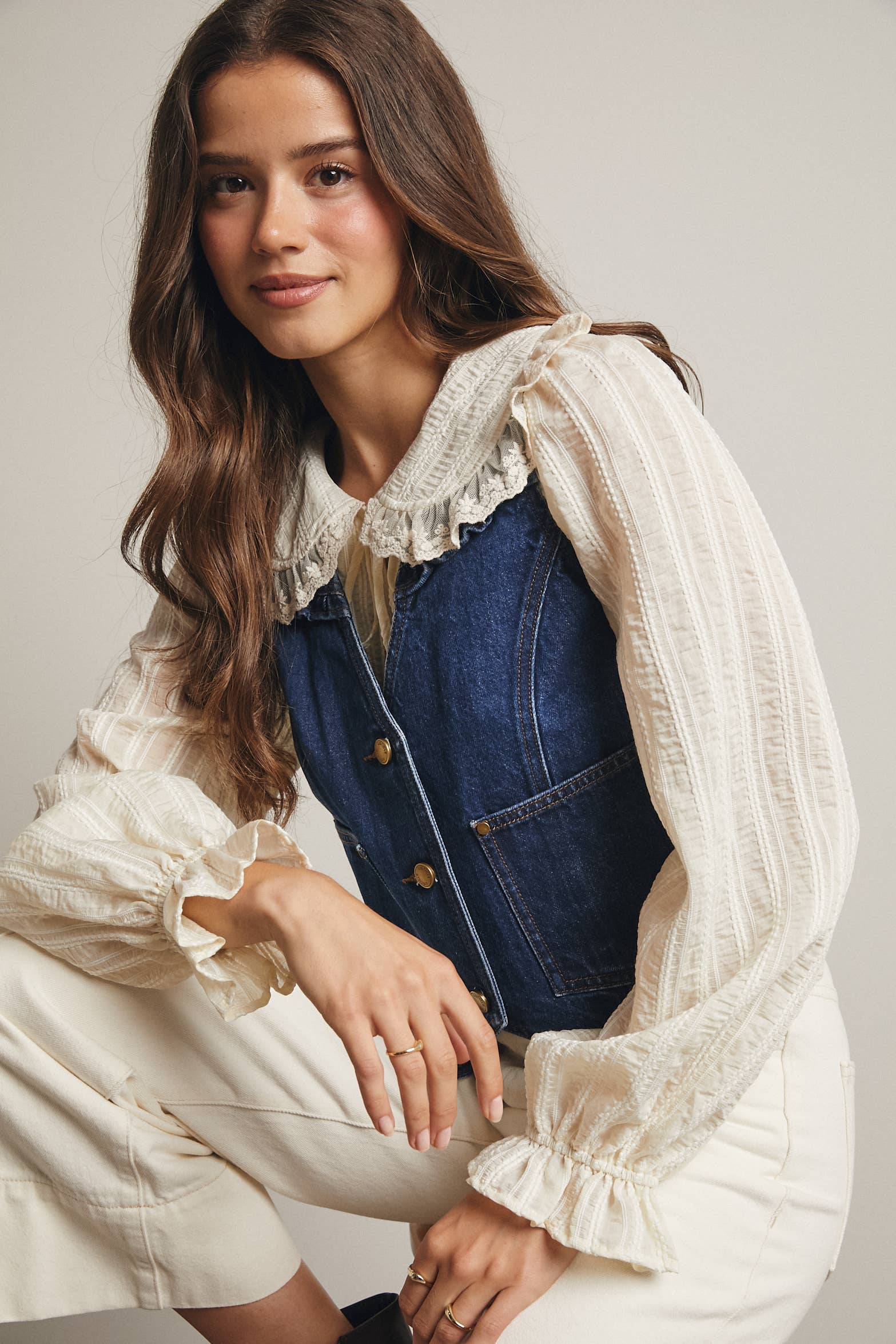 Brume bleue Gilet en Jean à Volants FVT0002 en vente sur Faire9