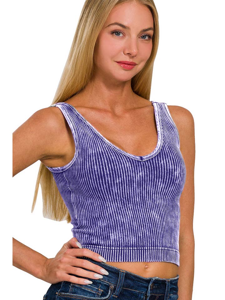 42POPS - Wholesale Tank Top - Women's - ',,,_....WASHED RIB CROP V-NECK TANK w/ removable bra