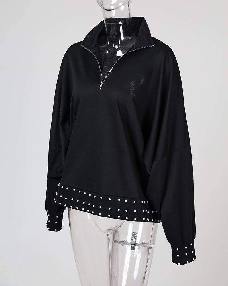 Fashion Combination - Wholesale Blouse - Women's - beaded detail zipper casual blouse5