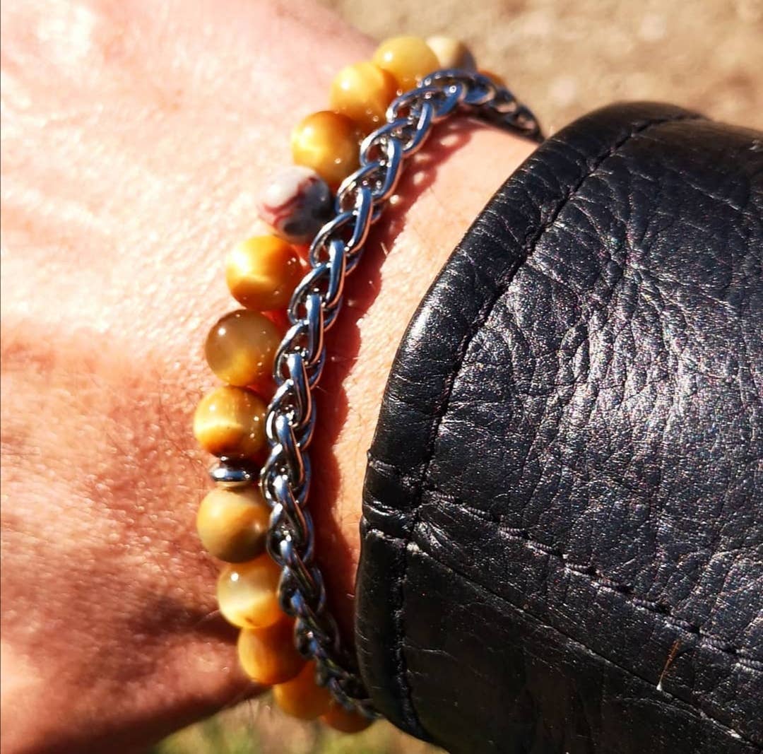 Unique Brand - Vente Bracelet de perles - Bracelets artisanaux en pierres de 8 mm avec inserts en acier6