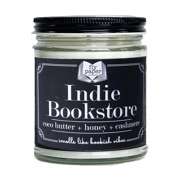 Indie Bookstore 9oz Candle Coco Butter + Honey + Cashmere for wholesale by Fly Paper Products