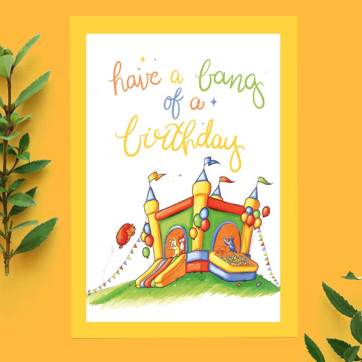 Birthday card bouncy castle. Have a bang of a birthday for wholesale by Digitaldreamcloud