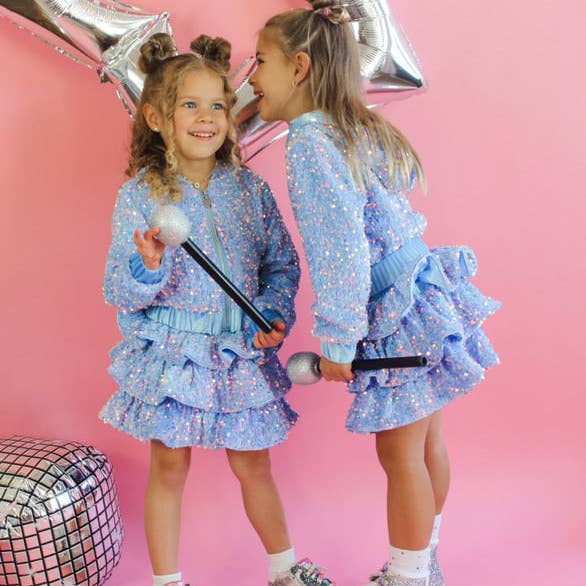 Ellie and Mila - Vente Ensemble haut et jupe – enfant - Ensemble deux pièces bleu avec sequins13