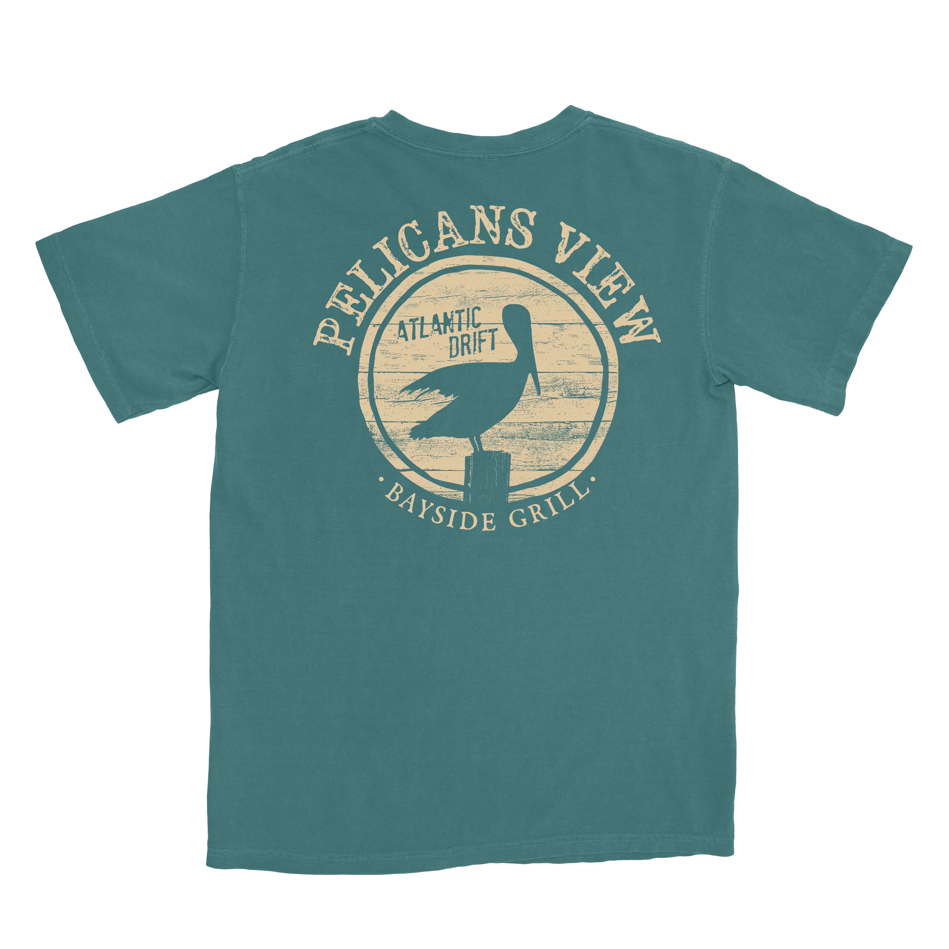 Knotted Pine Trading Co. - Wholesale Screen Printed T-Shirt - Unisex - Pelican View - Emerald0