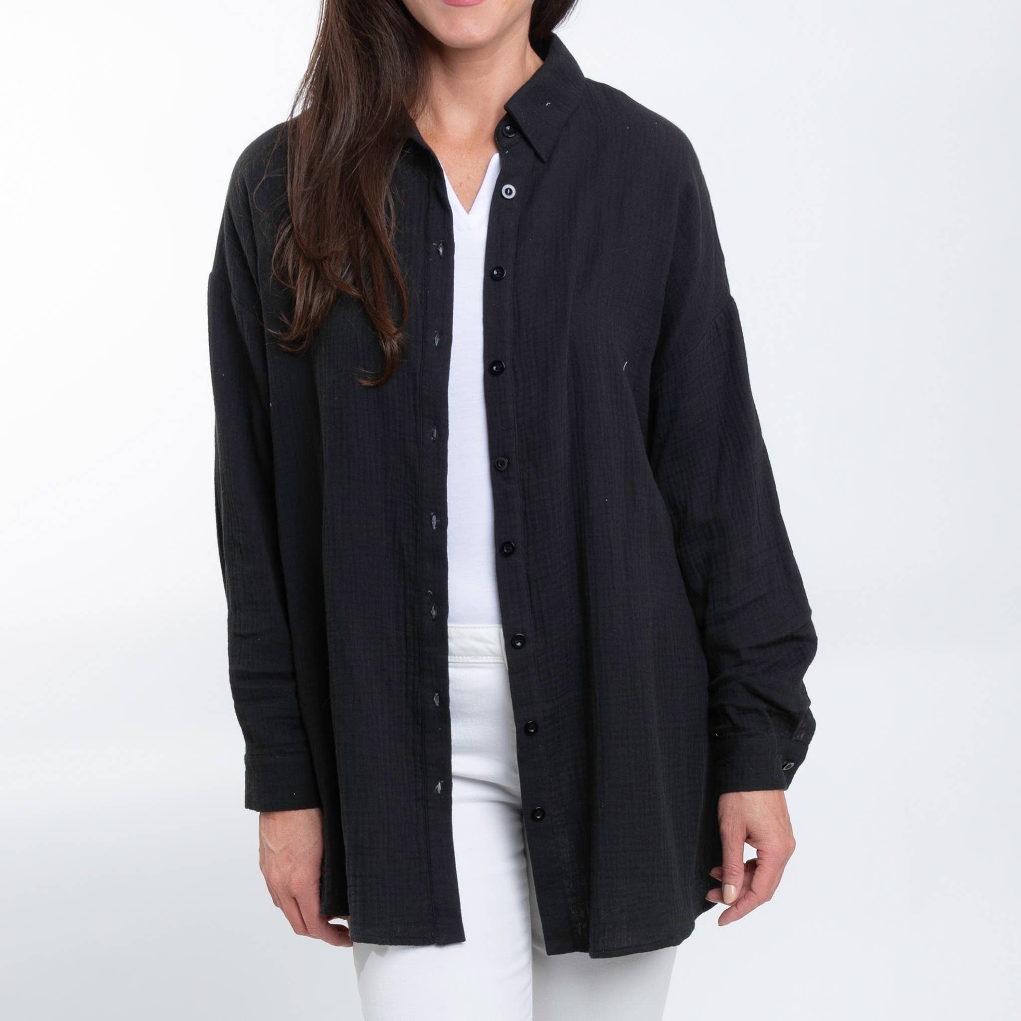 Elsie & Zoey - Wholesale Button Down Shirt - Women's - Button Up Top Aaliyah Gauze Long Sleeve10