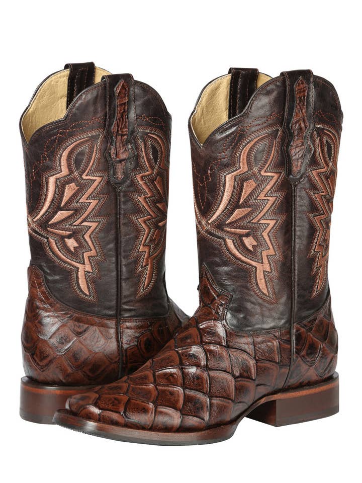 El General Western Wear - Wholesale Cowboy Boots - Men's - El General Rodeo Boot - Imit Pirarucu - Brown 446641