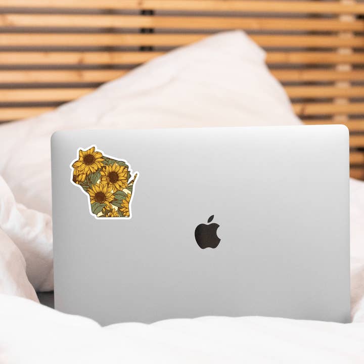 Yarnival - Wholesale Phone & Laptop Stickers - Wisconsin Sunflower Sticker - outline, state, midwest, WI