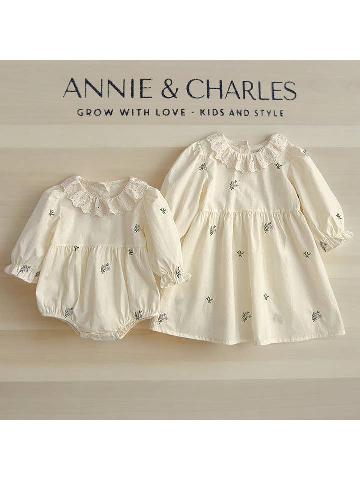 Annie & Charles - Wholesale Dress - Baby - Annie&Charles® Baby Bloomer/dress with collar SPRING FLOWERS