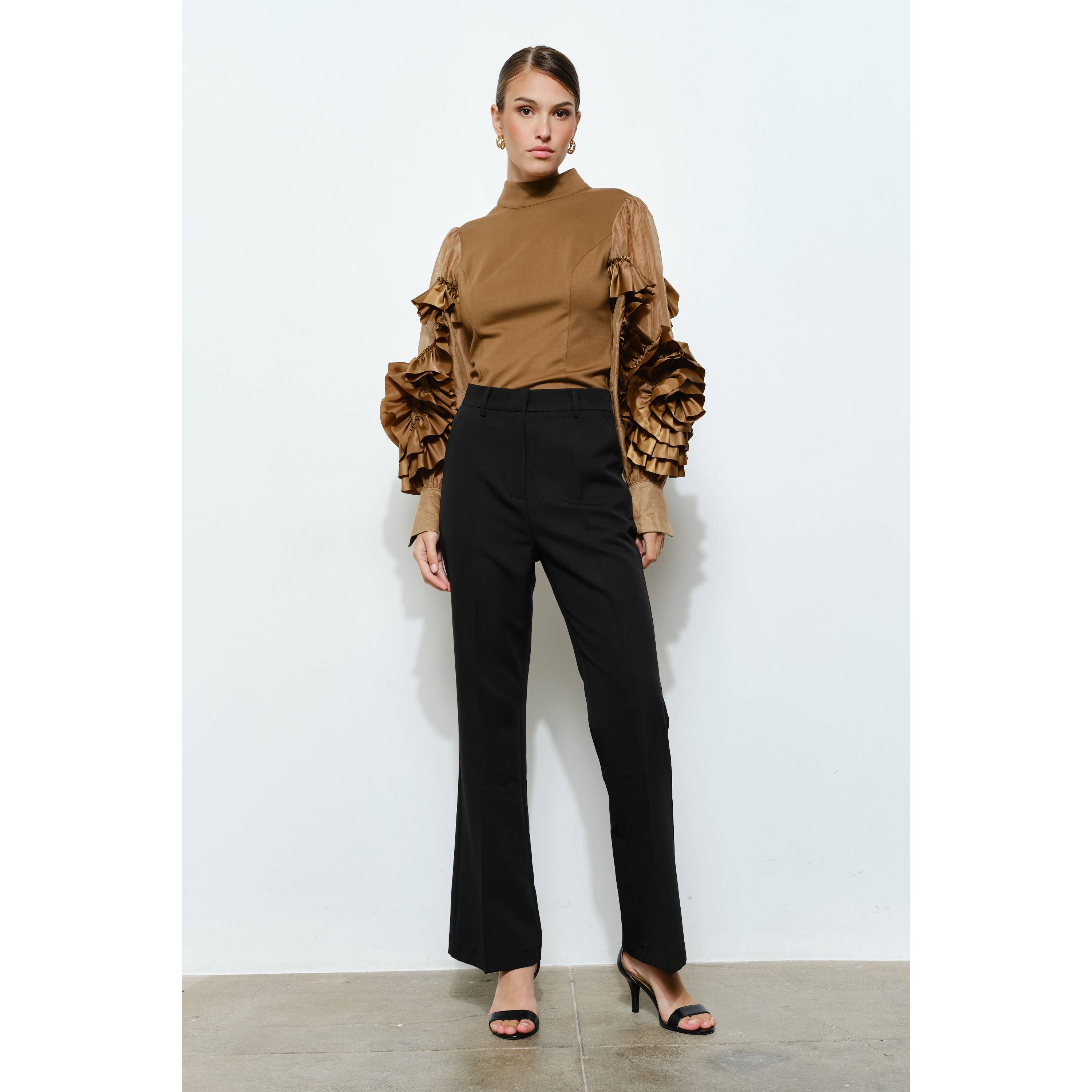 INA - Wholesale Blouse - Women's - Rosette Ruffle Sheer Sleeve Jersey Top20