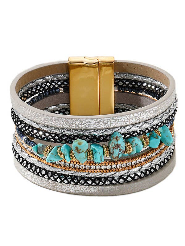 Boho Turquoise Beaded Leather Wrap Bracelet for Women for wholesale by Lovesoft