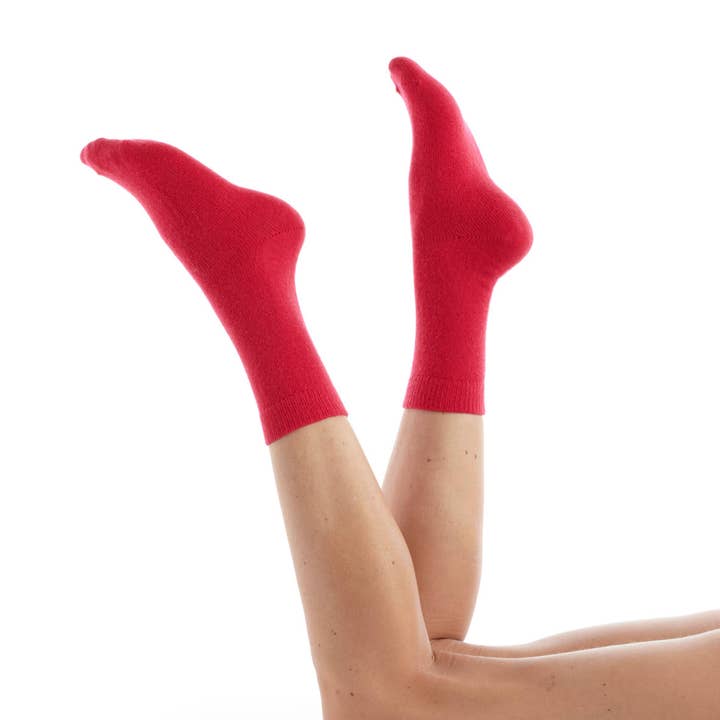 Raspberry Wool Cashmere Plain Sock for wholesale by FIL DE JOUR