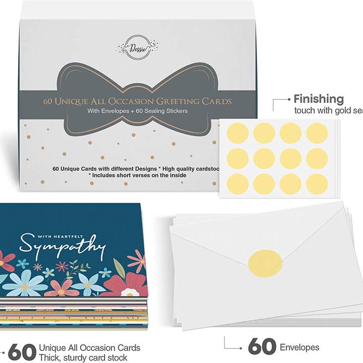 Dessie - Wholesale Everyday Greeting Card - Dessie® 60 All Occasion Greeting Cards Assortment Box Variety Pack with Envelopes 5” x 7”7