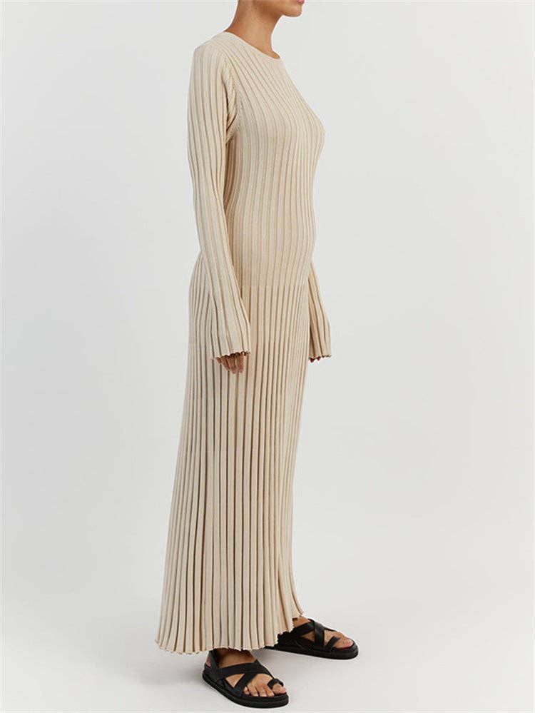 Sweetkama - Wholesale Dress - Women's - Ladies Round Neck Long Sleeves Knit Midi Dress FQD200710