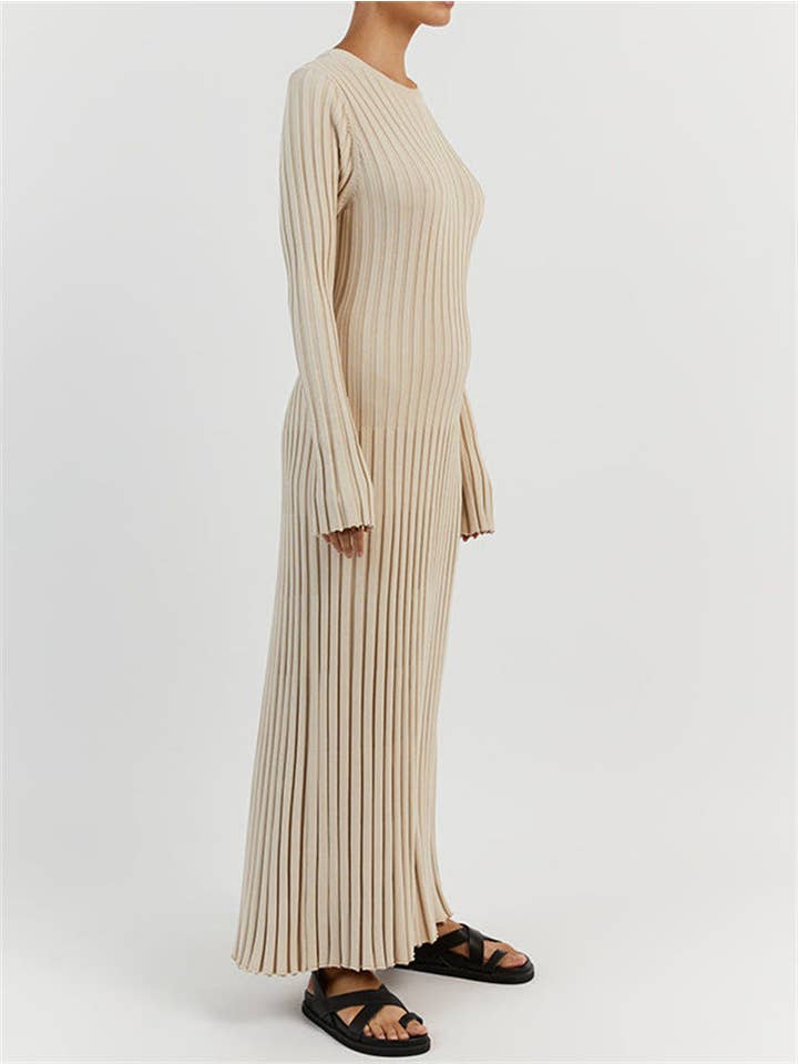 Sweetkama - Wholesale Dress - Women's - Ladies Round Neck Long Sleeves Knit Midi Dress FQD200710