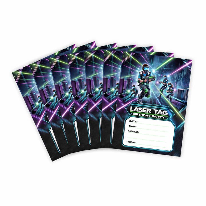 Laser Tag Birthday Party Theme Invitation (14-Pack) for wholesale by Huxters