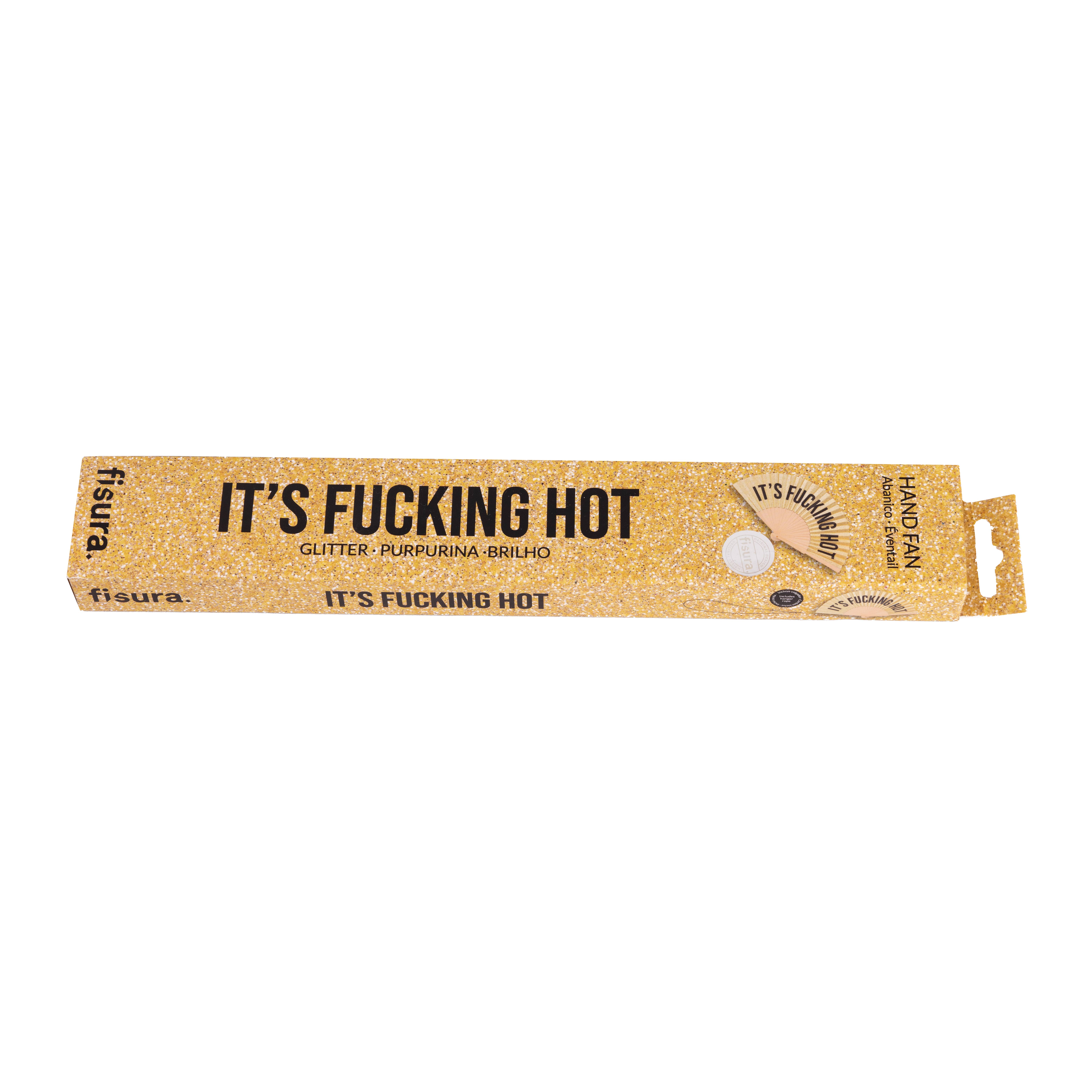 Fisura - Wholesale Handheld Folding Fan - Gold glitter fan "its fucking hot"2