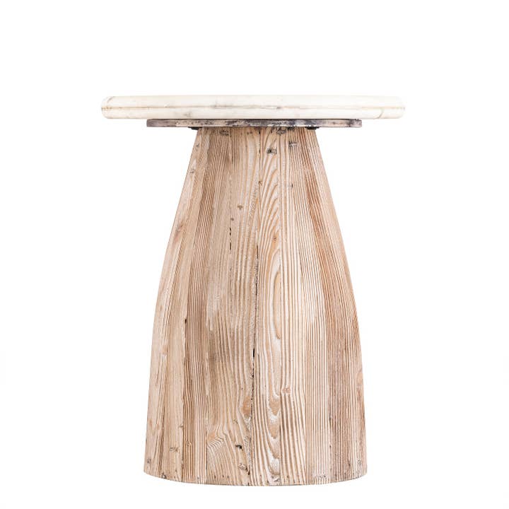 Round Wood Side Table with Marble Top for wholesale by BIDKhome